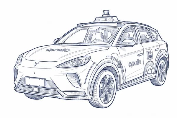 Hand-drawn sketch of the Baidu Apollo Go RT6 robotaxi with its roof-mounted lidar.