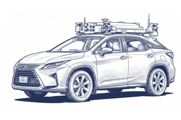 Hand-drawn sketch of an Apple Project Titan test car, a Lexus RX with a roof sensor rig.