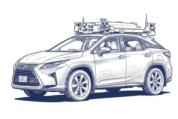Hand-drawn sketch of an Apple Project Titan test car, a Lexus RX with a roof sensor rig.