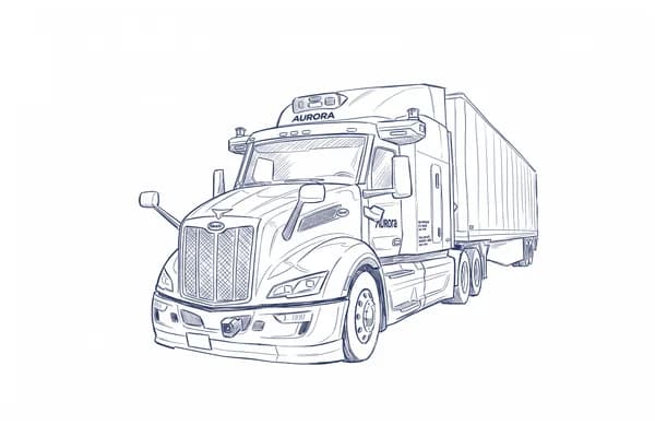 Hand-drawn sketch of a Class 8 Aurora Driver semi-truck.
