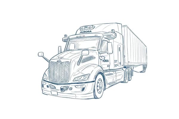 Hand-drawn sketch of a Class 8 Aurora Driver semi-truck.