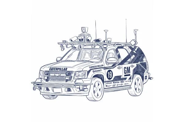 Hand-drawn sketch of Carnegie Mellon's Boss, a Chevrolet Tahoe.