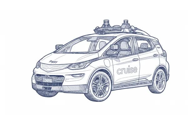 Hand-drawn sketch of a Cruise self-driving Chevrolet Bolt EV.
