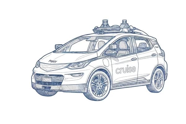 Hand-drawn sketch of a Cruise self-driving Chevrolet Bolt EV.