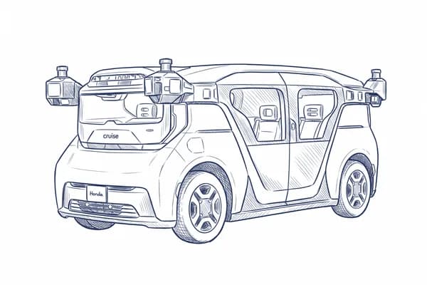 Hand-drawn sketch of the Cruise Origin driverless shuttle.