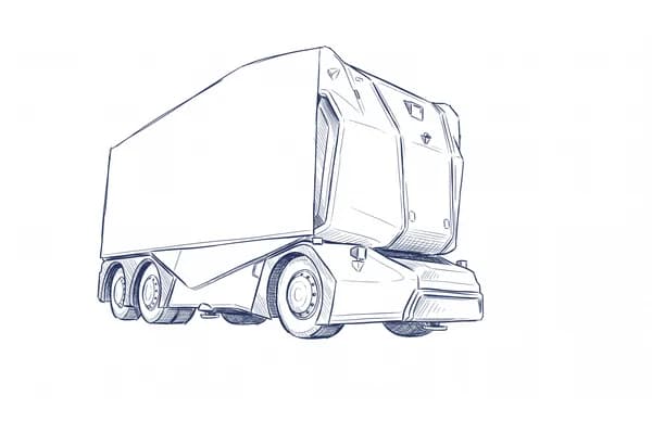 Hand-drawn sketch of the Einride Pod, a cab-less autonomous electric truck.