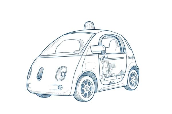 Hand-drawn sketch of the Google Firefly, a small rounded driverless pod.