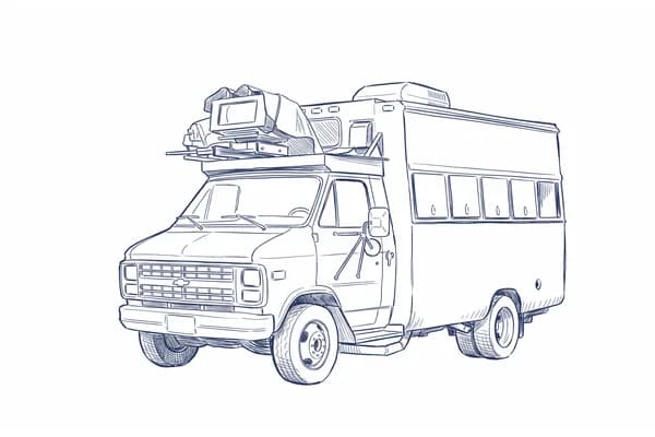 Hand-drawn sketch of the Carnegie Mellon Navlab van with roof-mounted sensors.