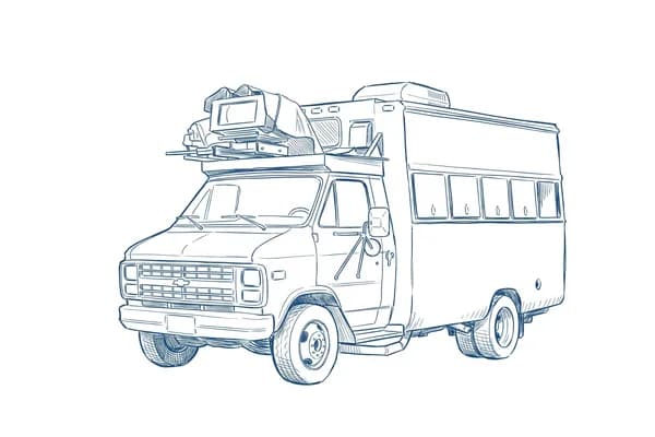 Hand-drawn sketch of the Carnegie Mellon Navlab van with roof-mounted sensors.