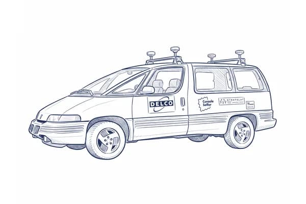 Hand-drawn sketch of Carnegie Mellon's Navlab 5, a minivan used for the No Hands Across America drive.
