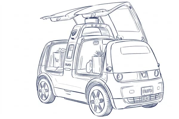 Hand-drawn sketch of the third-generation Nuro driverless delivery vehicle.