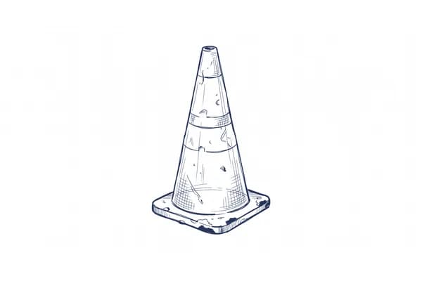 Hand-drawn sketch of a traffic cone, the improvised symbol of public pushback against robotaxis.