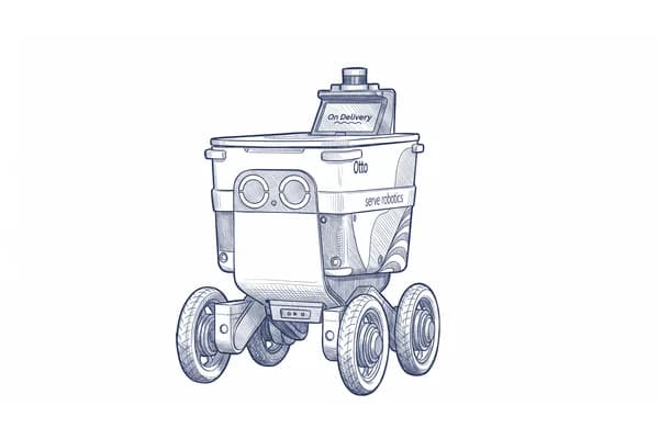 Hand-drawn sketch of the Serve Robotics sidewalk delivery robot.