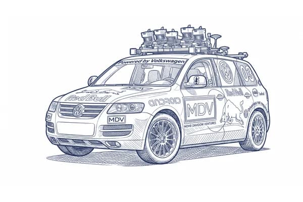 Hand-drawn sketch of Stanford's Stanley, a Volkswagen Touareg.