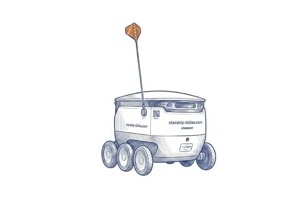 Hand-drawn sketch of a six-wheeled Starship sidewalk delivery robot.