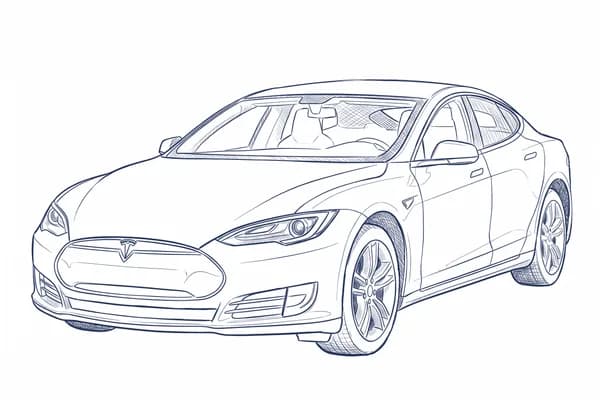 Hand-drawn sketch of a 2015 Tesla Model S, the first car to receive Autopilot.