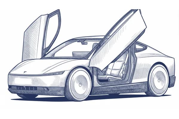 Hand-drawn sketch of the Tesla Cybercab two-seat robotaxi.