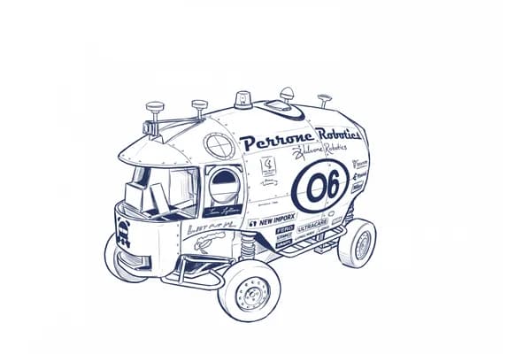Hand-drawn sketch of a DARPA Grand Challenge race car.
