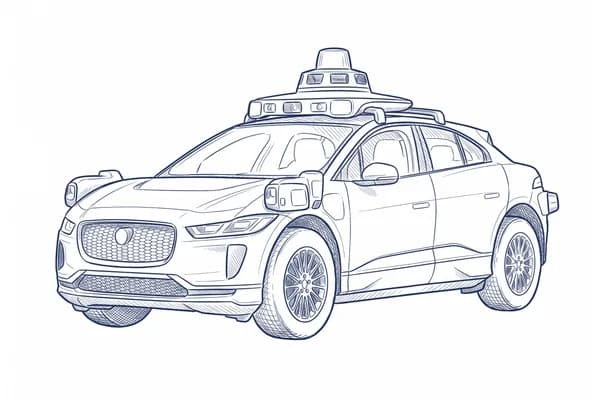 Hand-drawn sketch of the Waymo Jaguar I-PACE robotaxi.