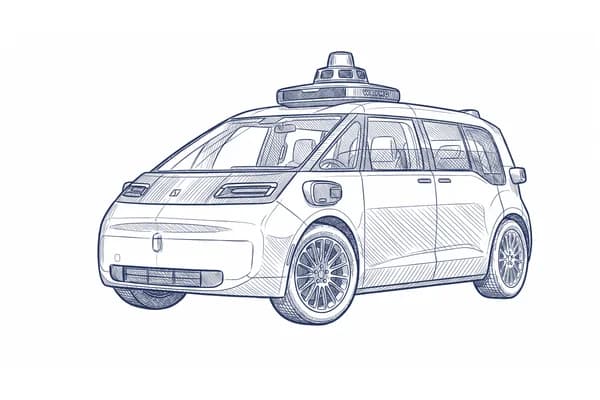 Hand-drawn sketch of the Waymo Ojai robotaxi, built on a Zeekr EV.