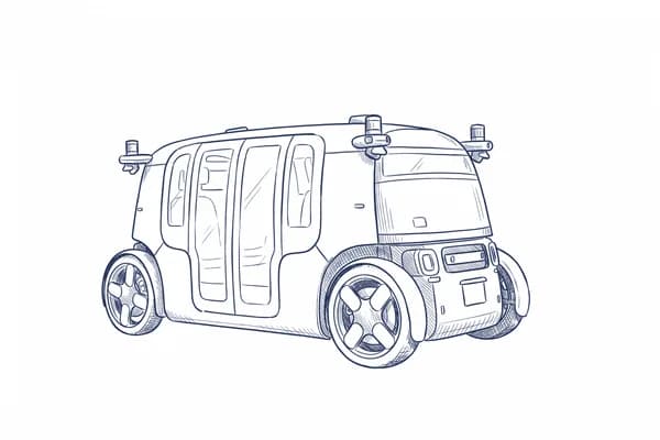 Hand-drawn sketch of the Zoox bidirectional robotaxi.