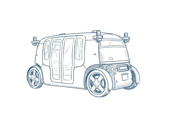 Hand-drawn sketch of the Zoox bidirectional robotaxi.